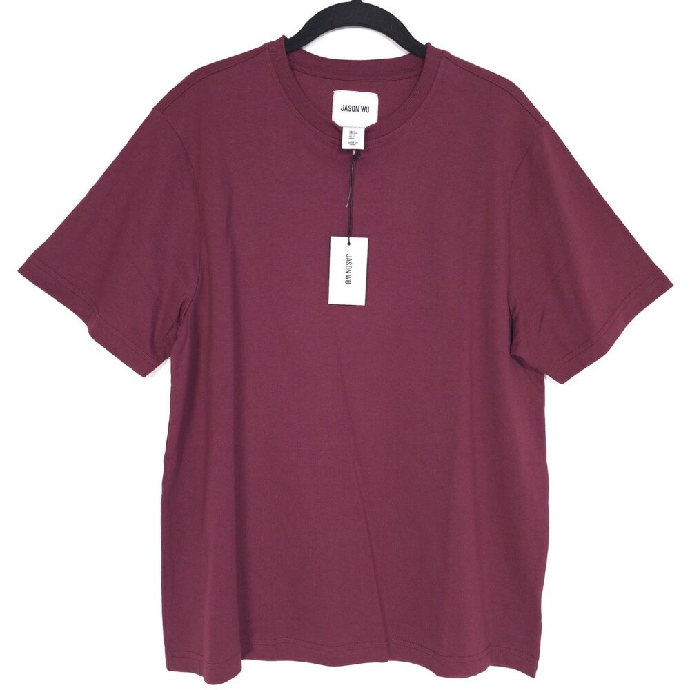 JASON WU New Burgundy 100% Cotton T-Shirt SMALL Crew Tee Sleeve Mens PERU MADE